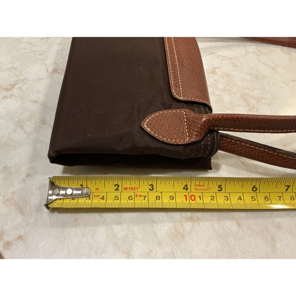 Longchamp Tote Bag Brown Leather Trim Logo Nylon Travel Shopping Shoulder - Picture 13 of 14
